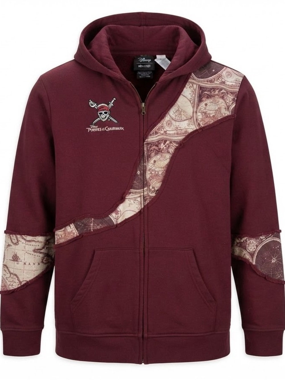 Disney pirates of the caribbean map hoodie 3x maroon full zip sweatshirt